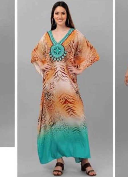 Yellow And Sea Green Colour Silk Kaftan Jelite New Latest Designer Feather Silk Kaftan Kurti Collection 108